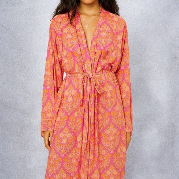 Vintage Y2K Victoria’s Secret Terry Cloth Lined Printed Full Length Robe M/L - Picture 1 of 9